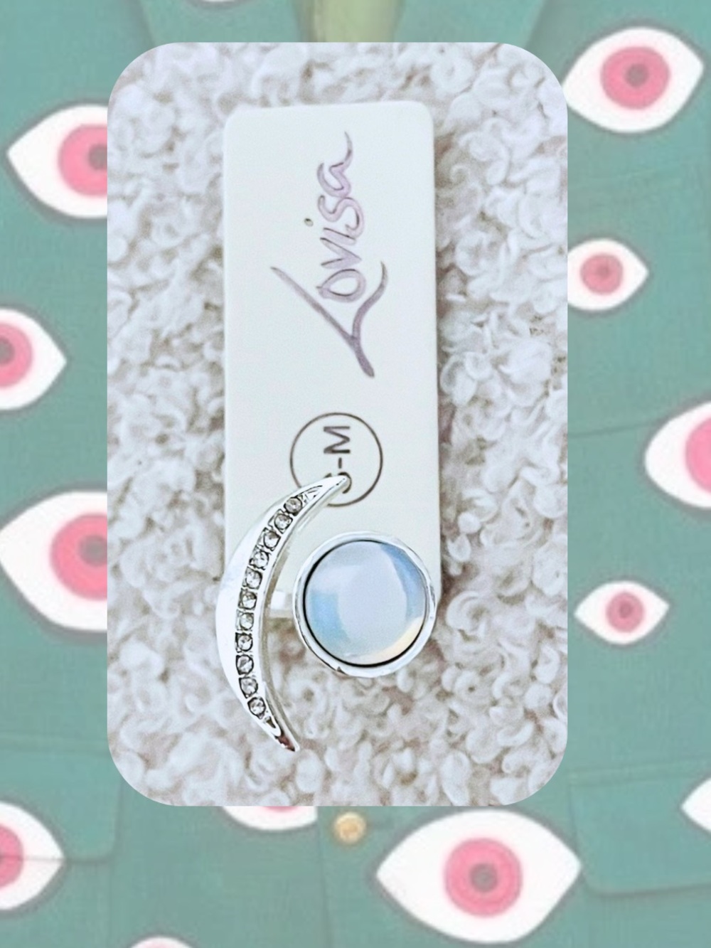 NWT🎉 Lovisa Crescent Moon Opal Stone Silver Layering Ring